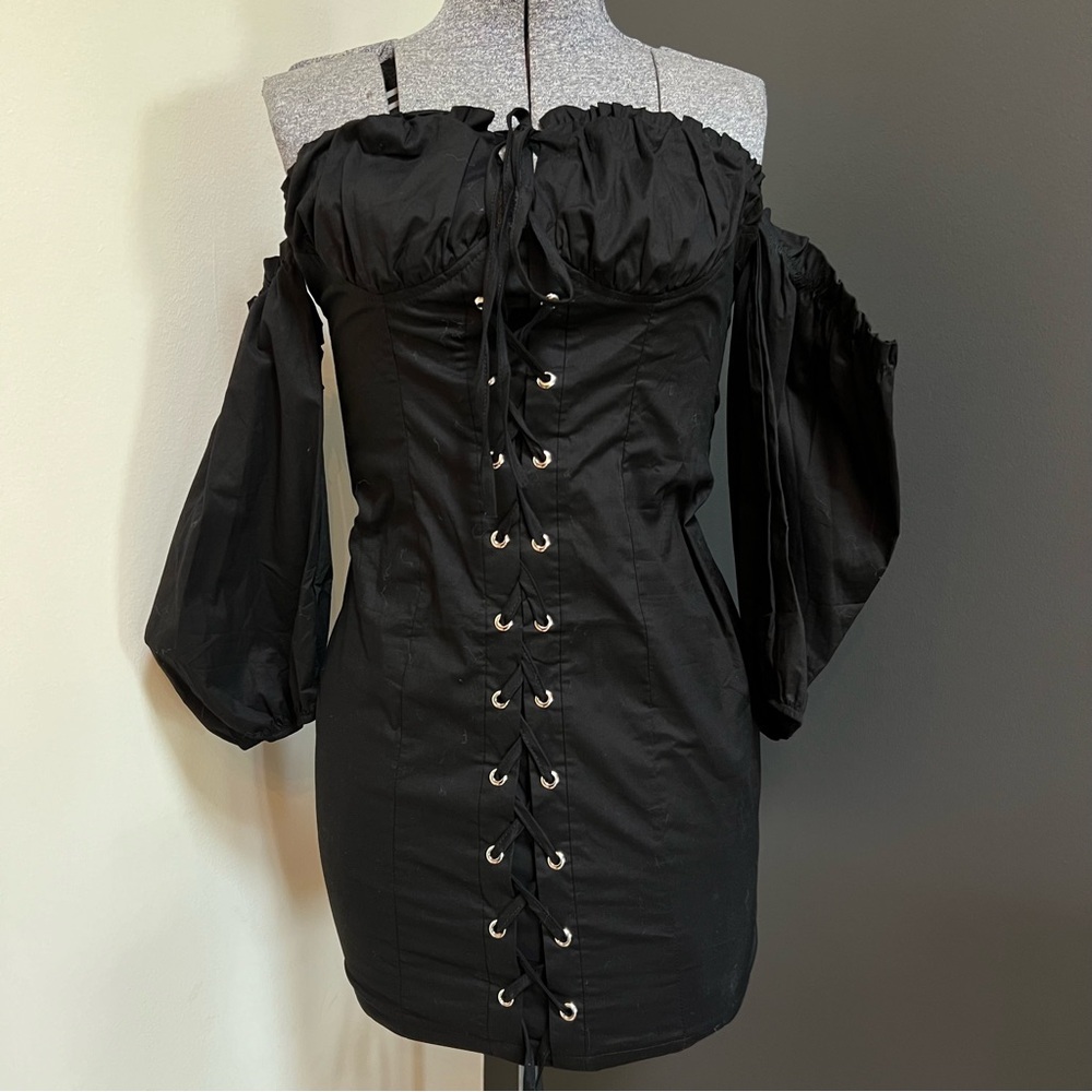 Off the shoulder lace up corset mini dress